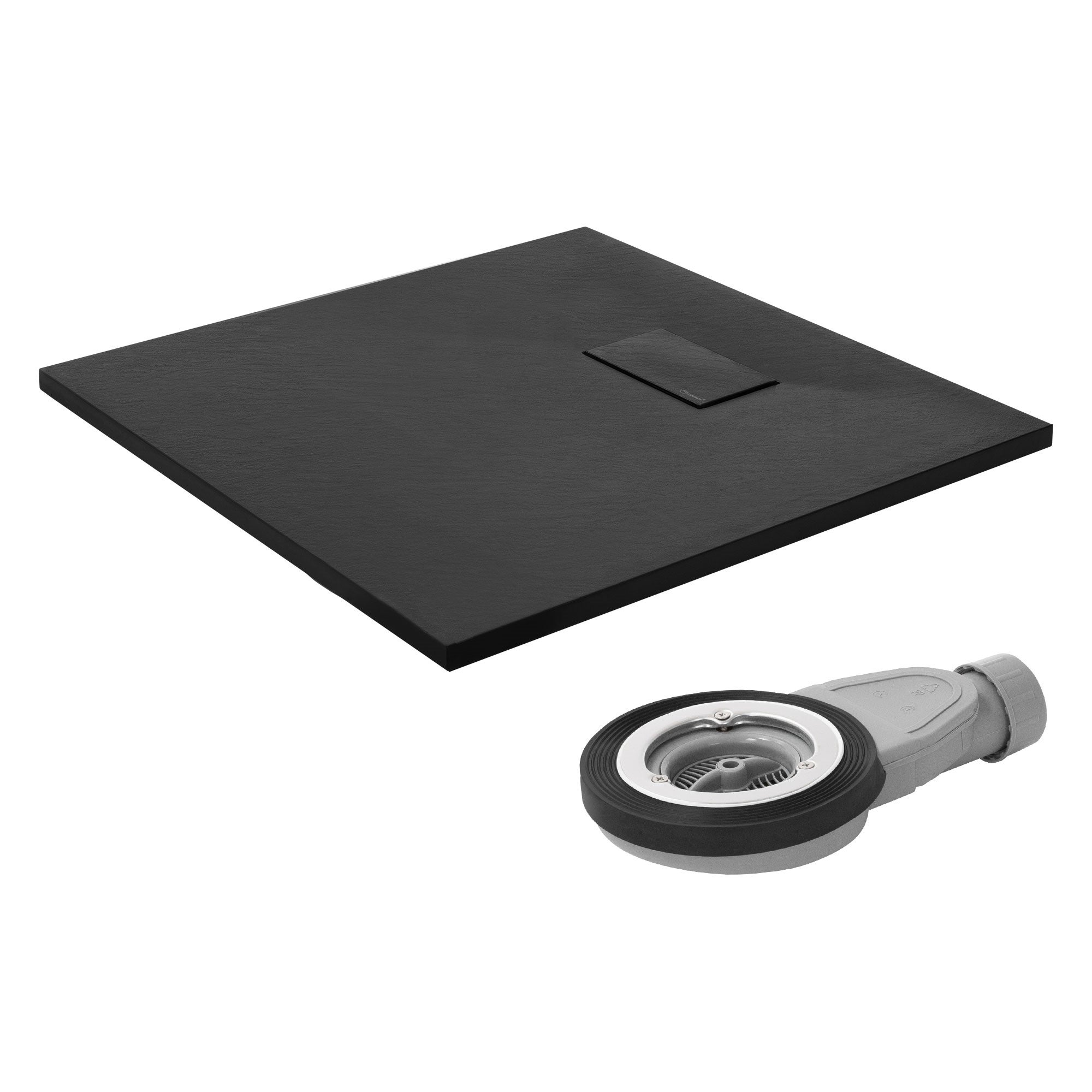 Cădiță de duș LuxeBath 80x80 cm, pătrată, din SMC, 30 mm, sifon și set de scurgere, ultra plată, antiderapanta, 3 metode de instalare, negru