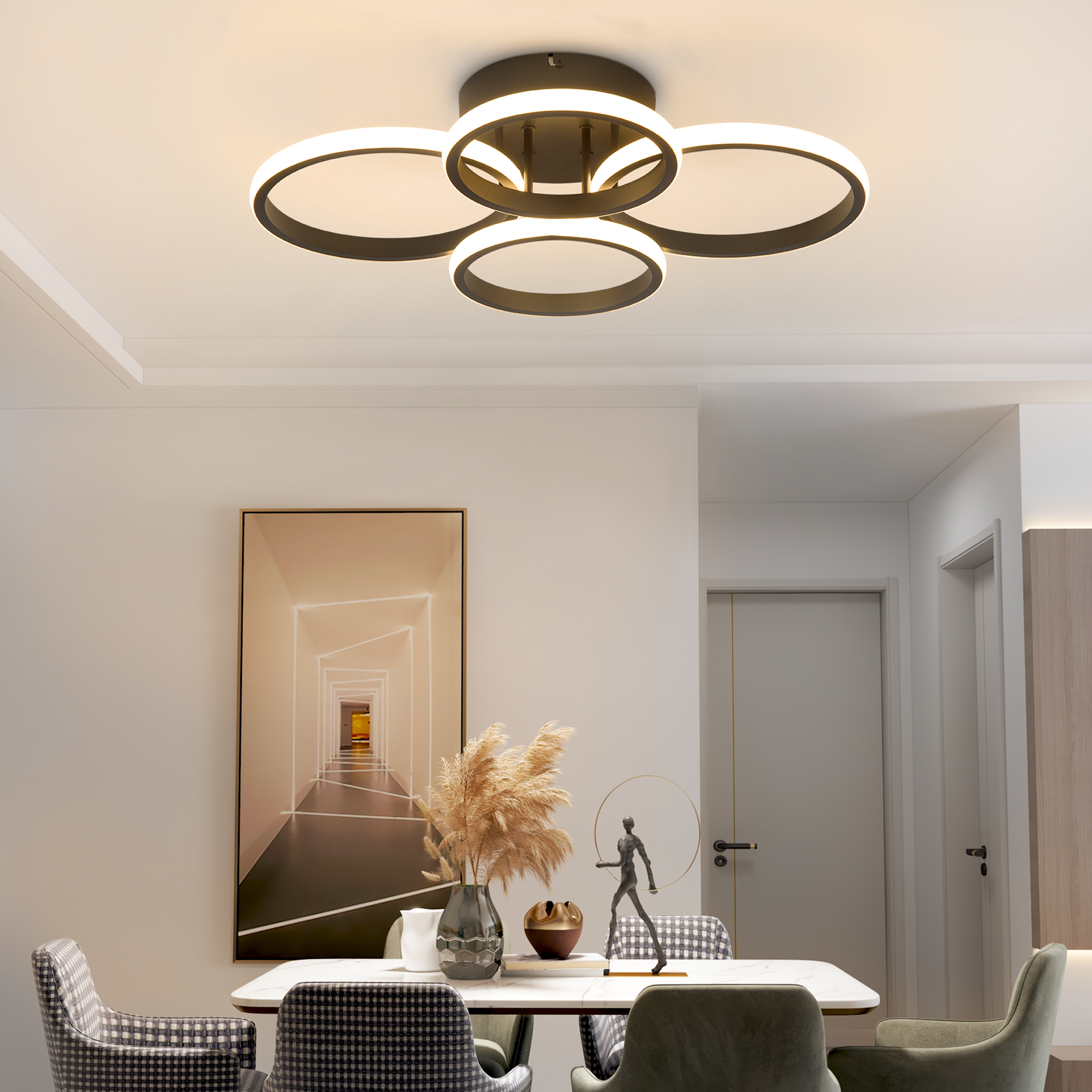 ZMH Nowoczesna, czarna lampa sufitowa LED 48W 55cm z możliwością ściemniania i pilotem do sypialni lub kuchni. - 3