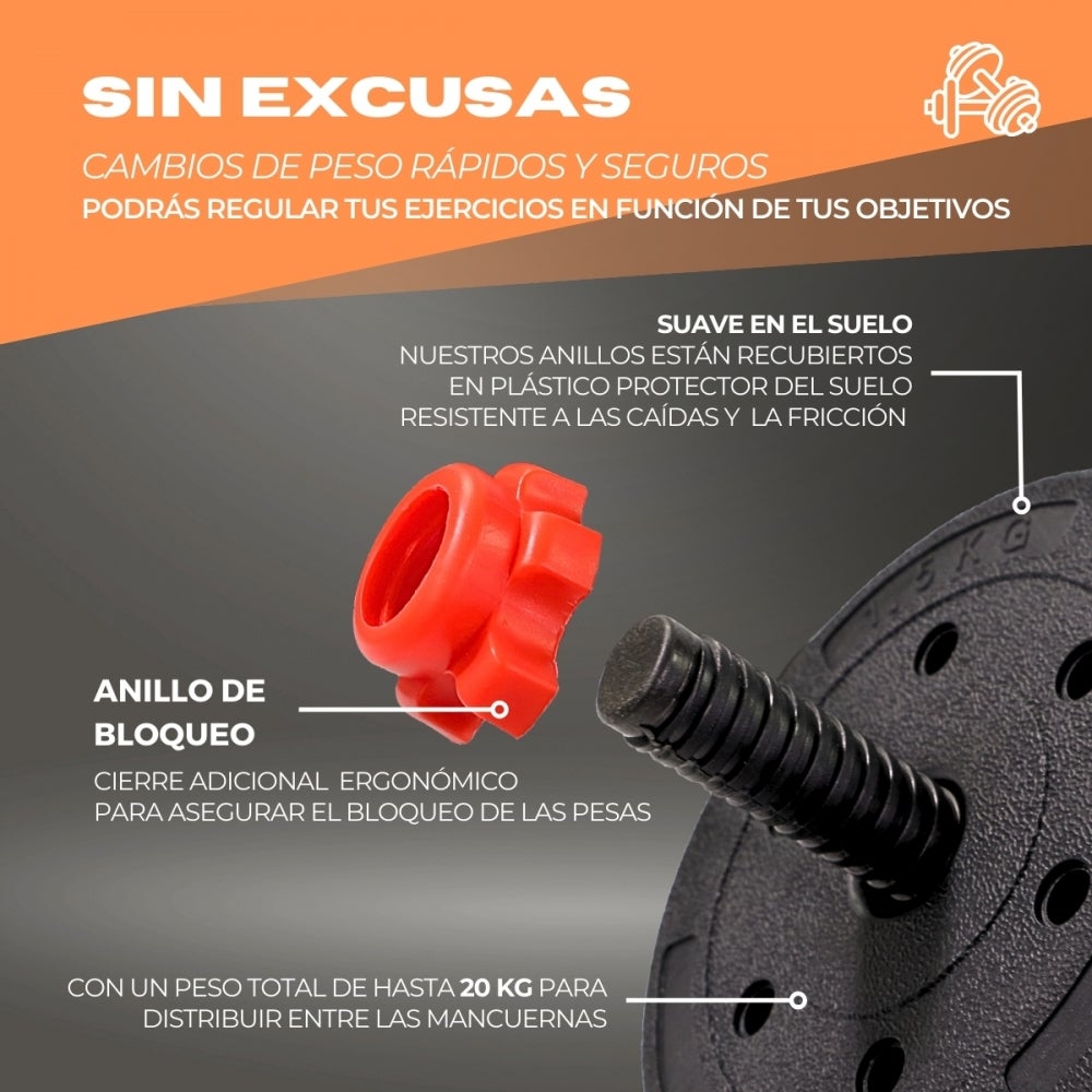 Halteres ajustáveis com barra Mobiclinic 2 em 1 20kg para distribuir Crescimento gradual Acolchoado ExtenFit - 7