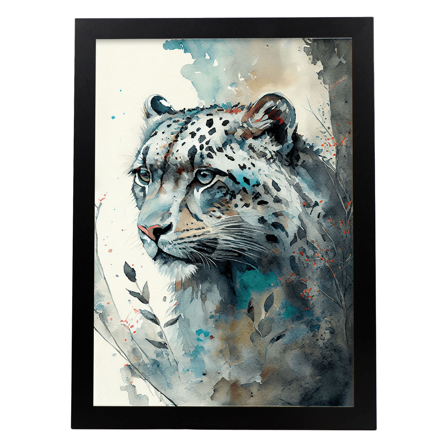 Poster de leopardo blanco en estilo acuarela ilustraciones a todo color de animales salvajes en la naturaleza y diseño de interiores a4 sin marco