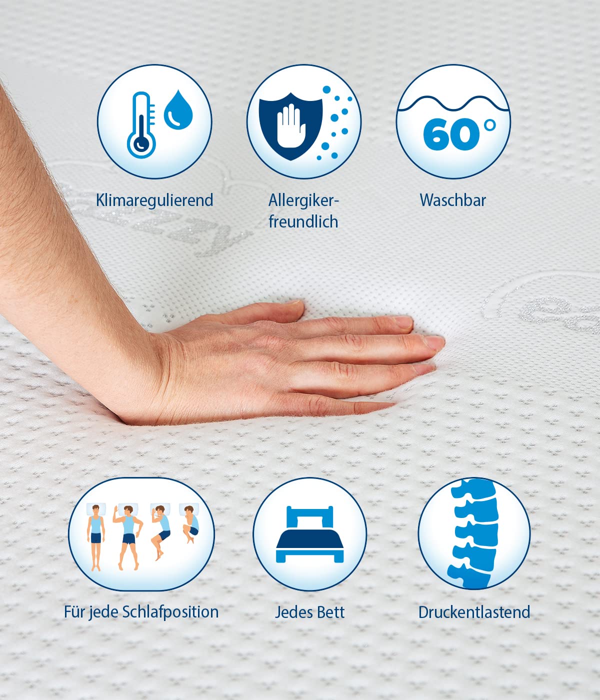 Genius eazzzy Premium Cube Topper altezza 9 cm, coprimaterasso ergonomico 2 in 1, con lato solido e morbido, rivestimento in rete traspirante, con pas - 4