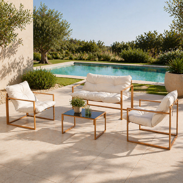 Salon bas de jardin en Acier Marron 4 personnes