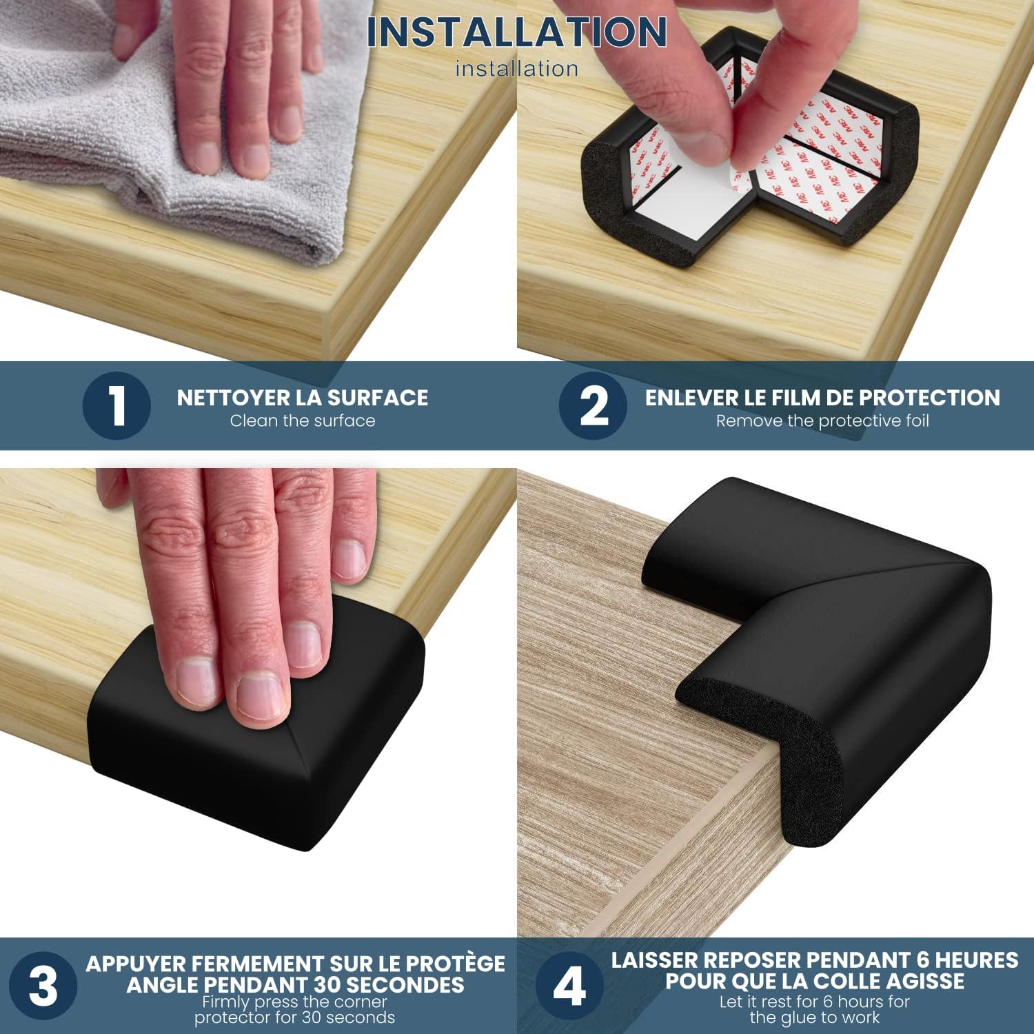 Lot de Protections d'angle pour bébé - Protection Enfant pour Table autocollante - Protection Contre Les Chocs pour bébé et Enfant (Noir, 12 pièces) - 4