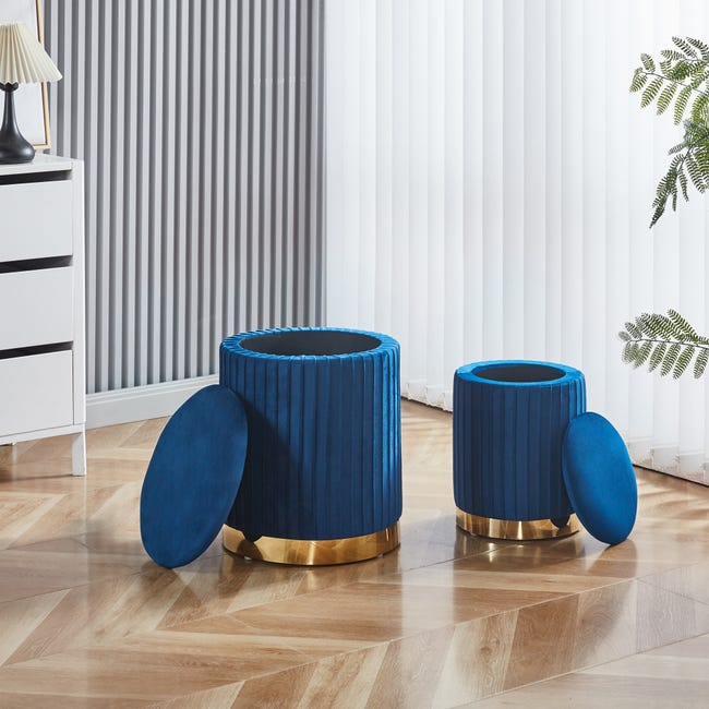 Set Di Pouf Contenitori Velluto Design Moderno Poggiapiedi