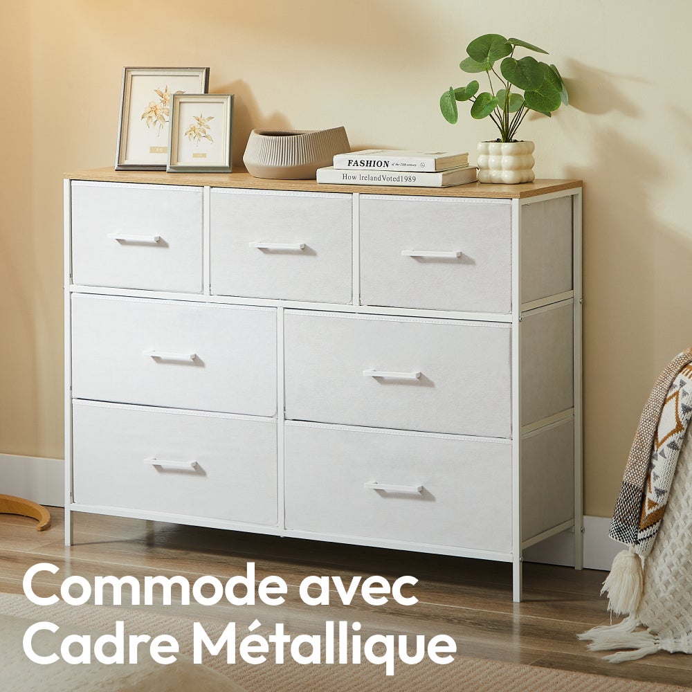 CASABEL Commode 7 tiroirs chambre, salon, métal blanc - 4