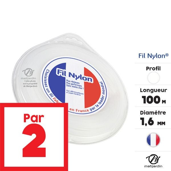 Fil nylon 1,6 mm x 100 m Rond Blanc Blister par 2 - 2