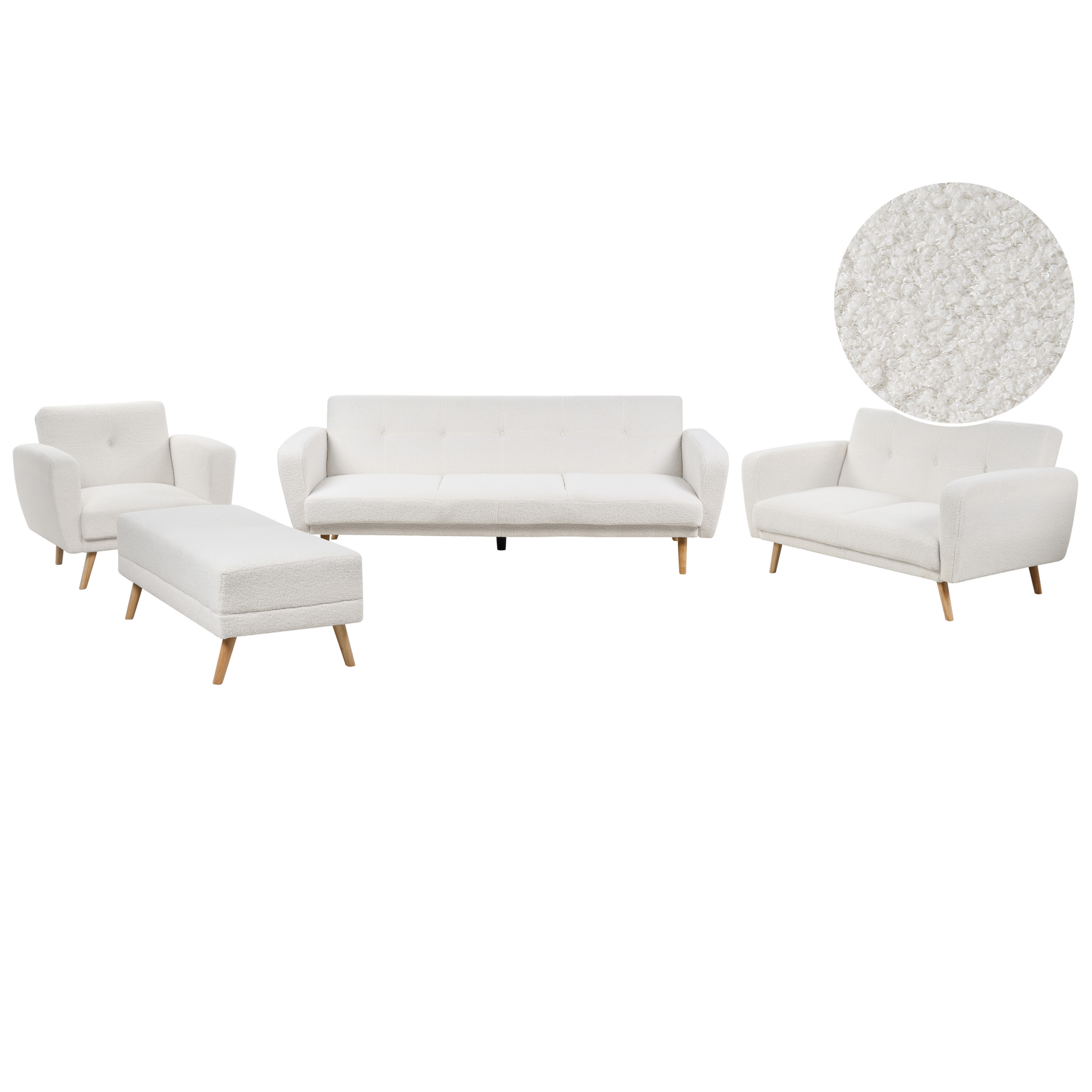 Beliani conjunto de sala de estar de bouclé blanco florli
