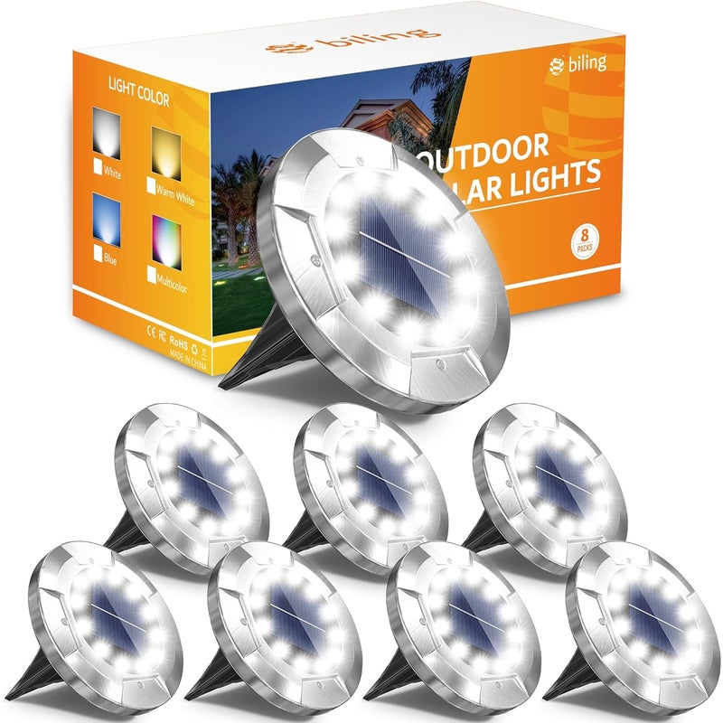 Zestaw 8 lamp solarnych, 12 zewnętrznych lamp solarnych LED do alejek zewnętrznych, dekoracja trawnika, białe światło