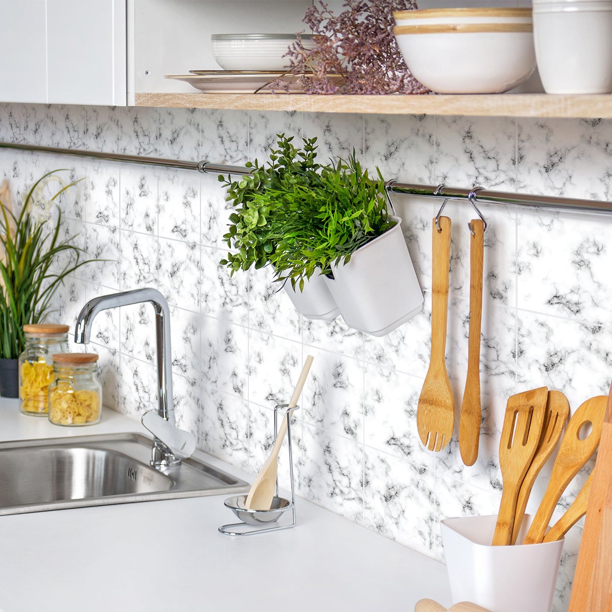 24 vinilos efecto mármol blanco y negro - adhesivo de pared - revestimiento sticker mural decorativo - 24stickers20x20cm