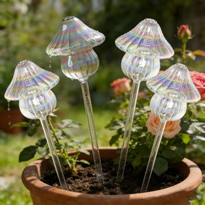 Globi Irrigatori Per Piante A Forma Di Fungo In Vetro Marrone – Autoirriganti Per Interni/Esterni, 2 Pezzi - 5