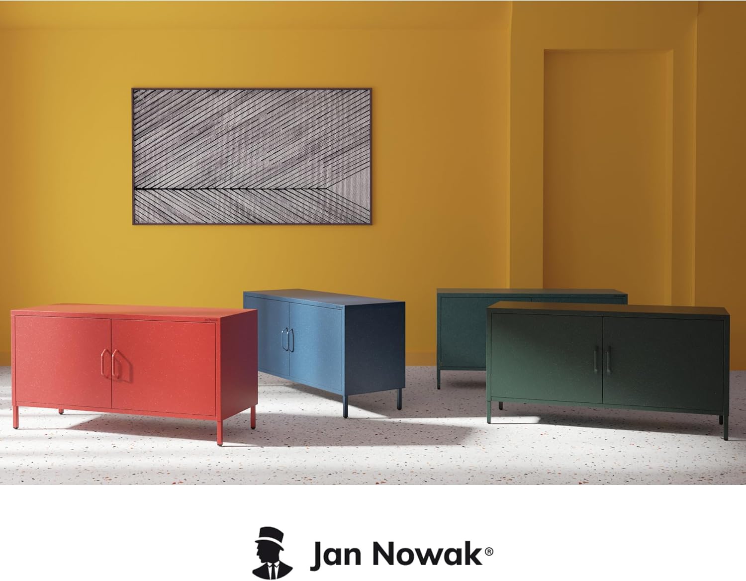 Meuble TV Industriel Métal - Rosa | Table Television Salon 2 Portes, Fermeture magnétique silencieuse | 115 x 59,5 x 40 cm | Vert Bouteille - 9