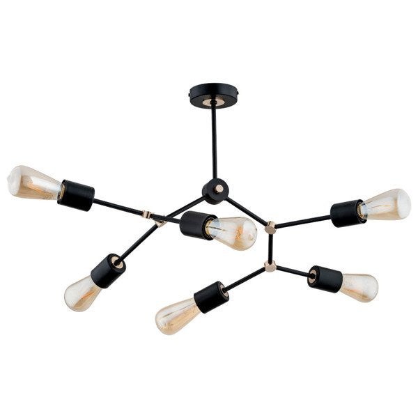 Lampa sufitowa wisząca Goffer czarno-złota 6xE27x15W industrialna wym: 38 x 75 x 48 cm metal Alfa