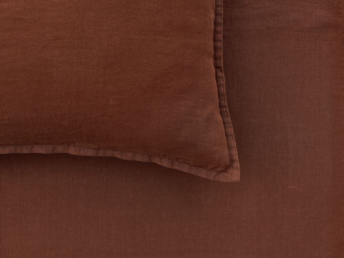 BOBOCHIC Parure de lit en Lin lavé ARES avec une housse de couette, 2 taies d'oreiller Terracotta 220x240 - 9