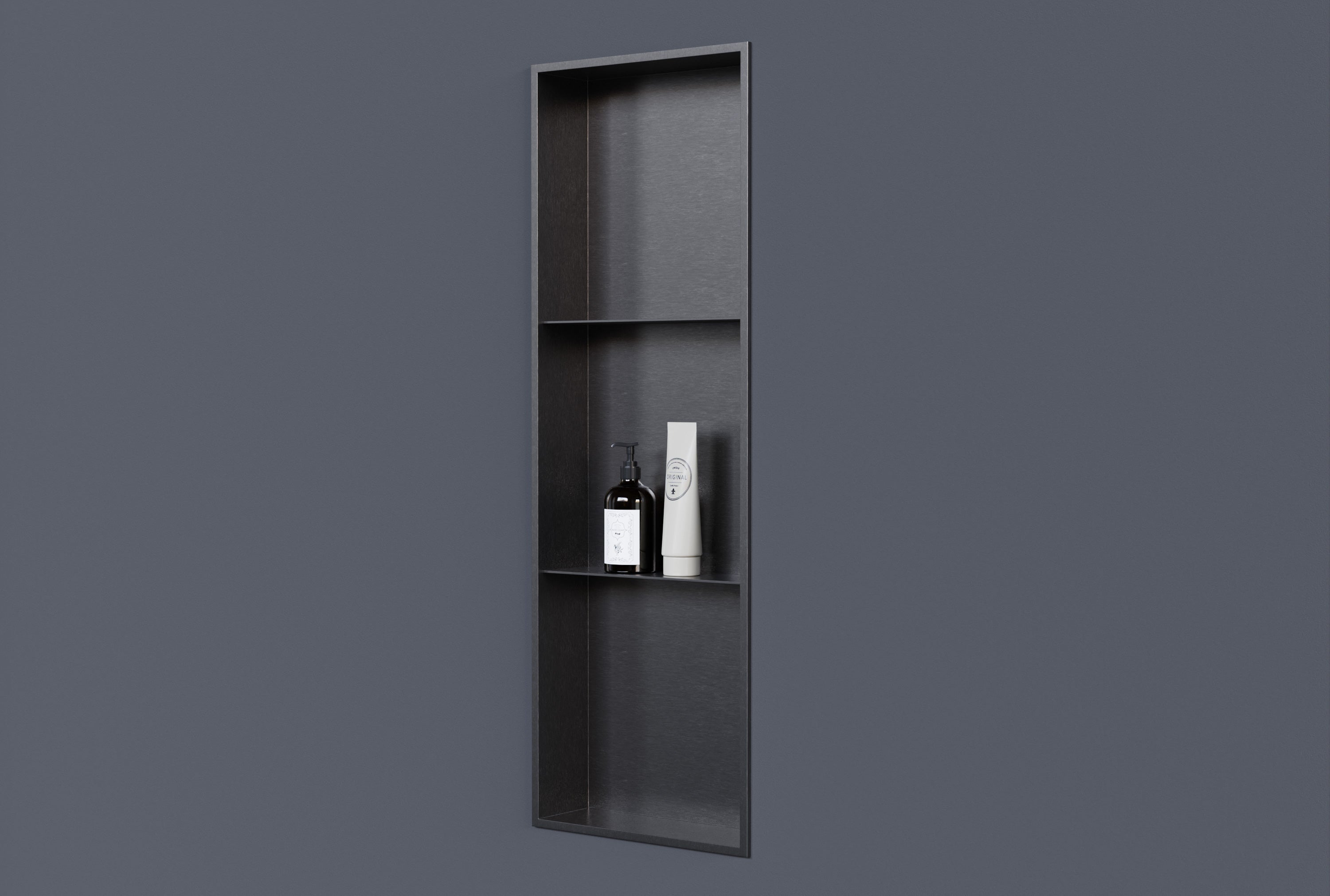 Bernstein - cabina de ducha mural con repisas, repisa de ducha empotrada de acero inoxidable - 30x90x10cm - nt309010x gun metal