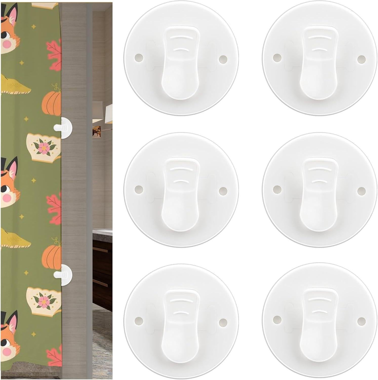 Lot De 12 Clips De Rideau De Douche Auto-Adhésifs - Anti-Éclaboussures Blanc, Fixation Murale Robuste