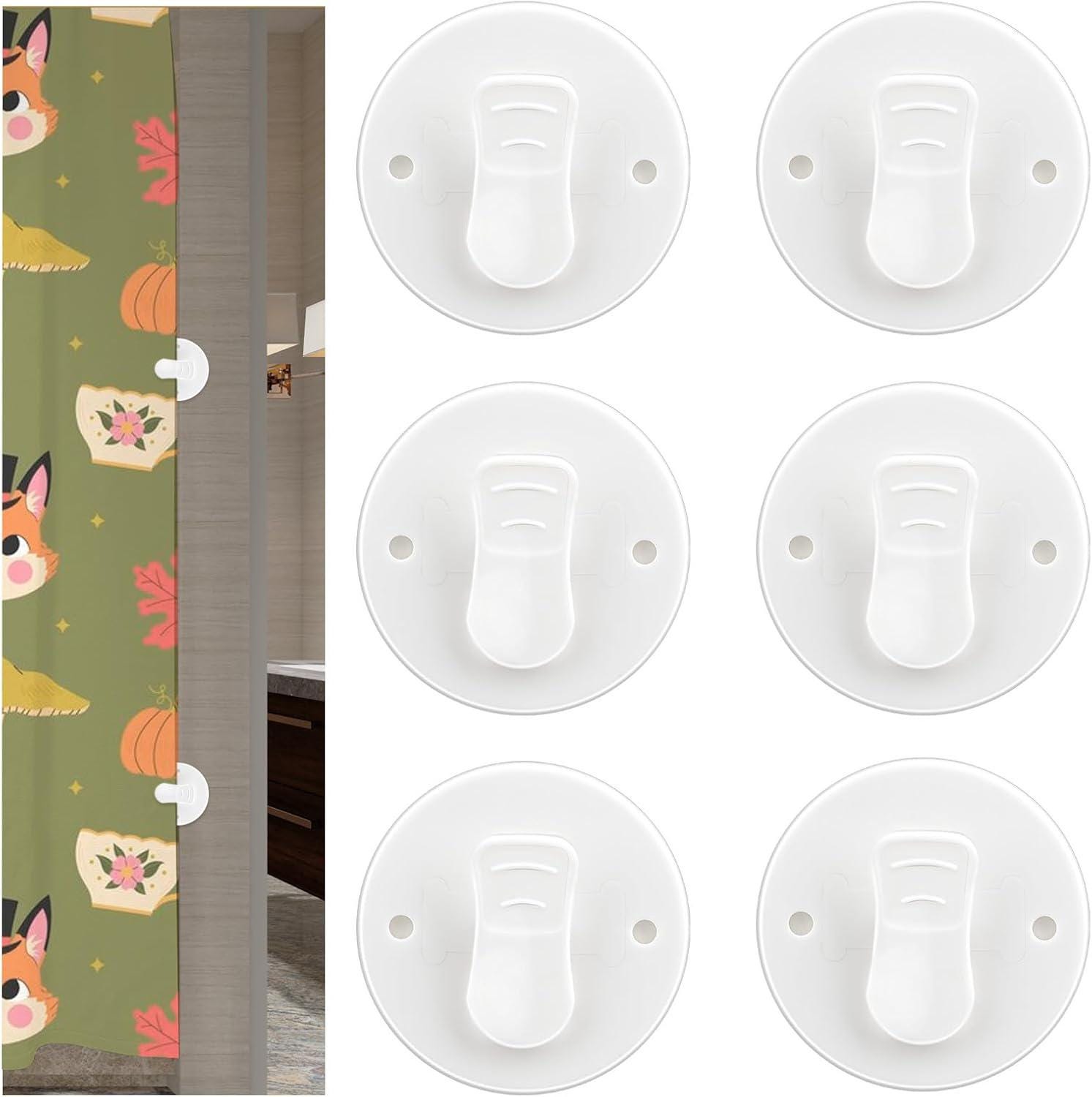 Lot De 12 Clips De Rideau De Douche Auto-Adhésifs - Anti-Éclaboussures Blanc, Fixation Murale Robuste