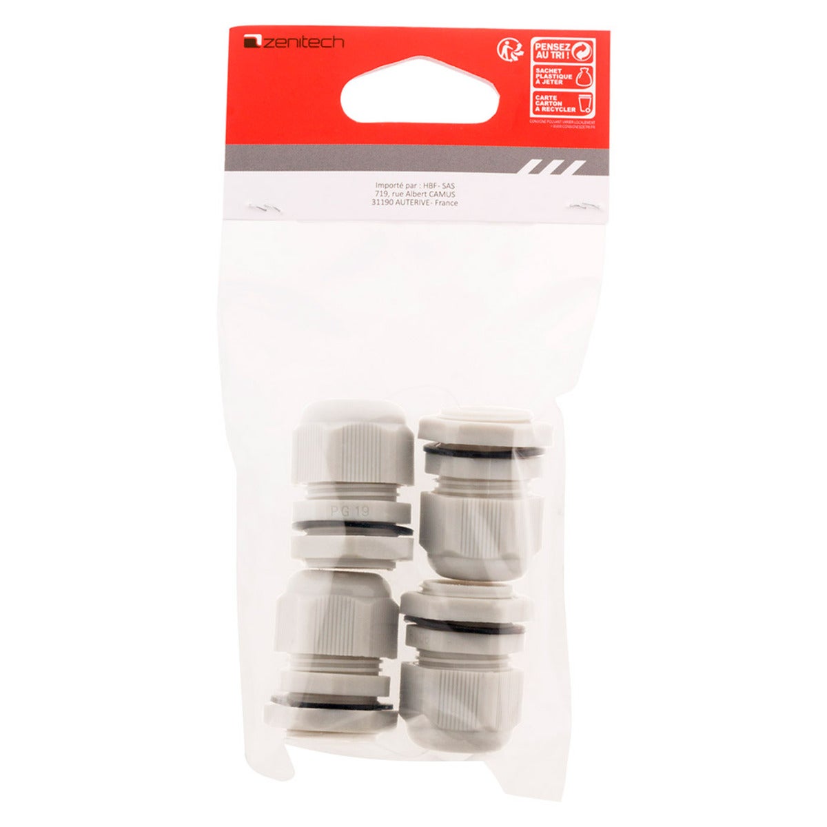 Lot de 4 presses étoupes Ø20mm IP68 - Blanc - Zenitech - 6