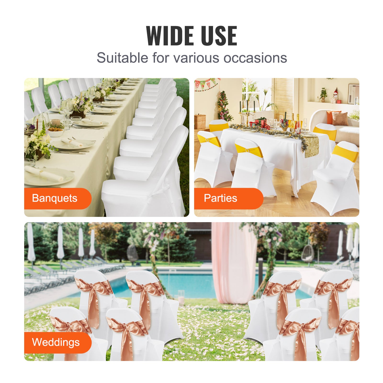 Housses de chaise extensible,SucceBuy housse universelle ajustée,amovible et lavable pour mariage,banquet,fête et célébrations - 8