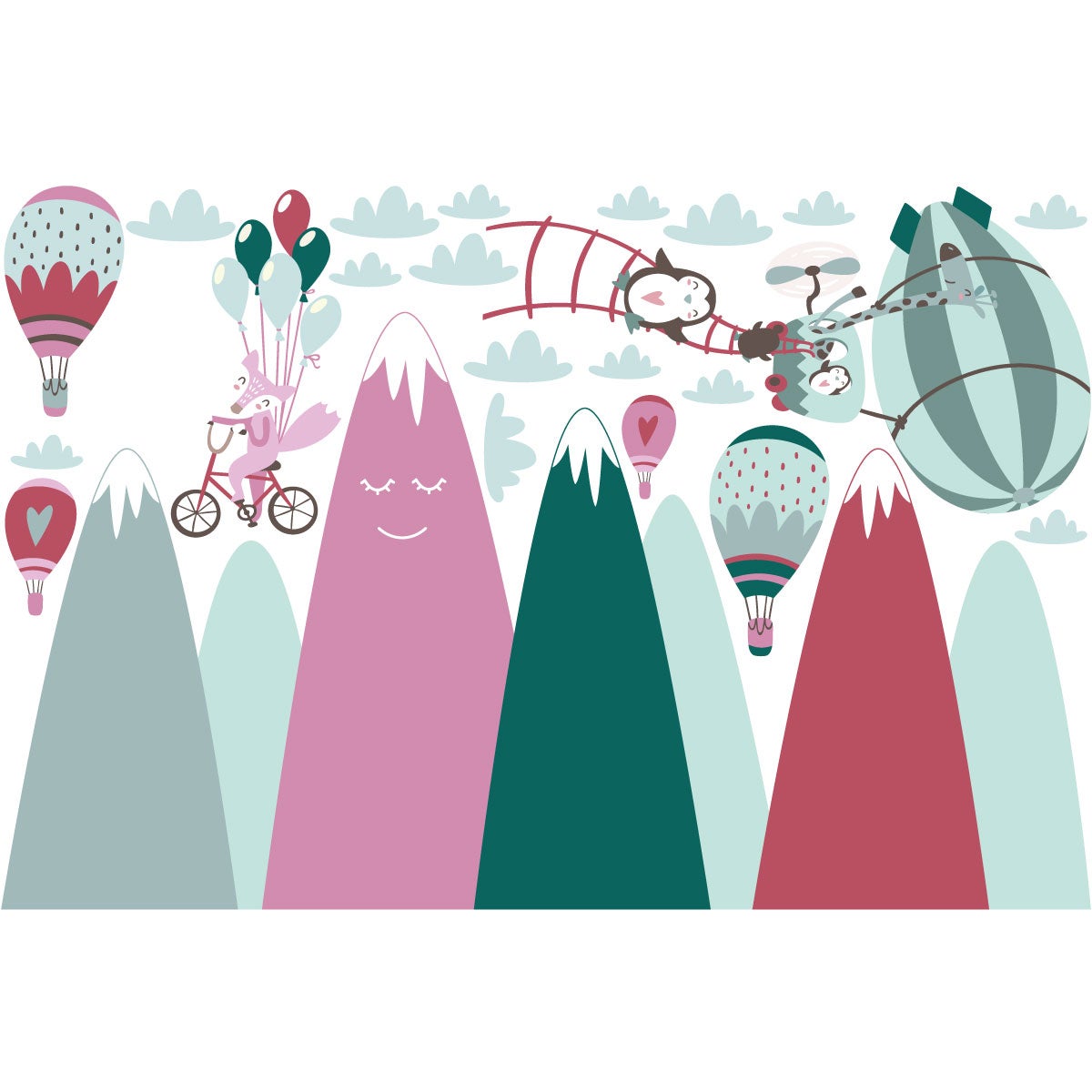 Adesivo le montagne scandinave sognano gli animali - Sticker adesivo - adesivi murali - 90x135cm - 4