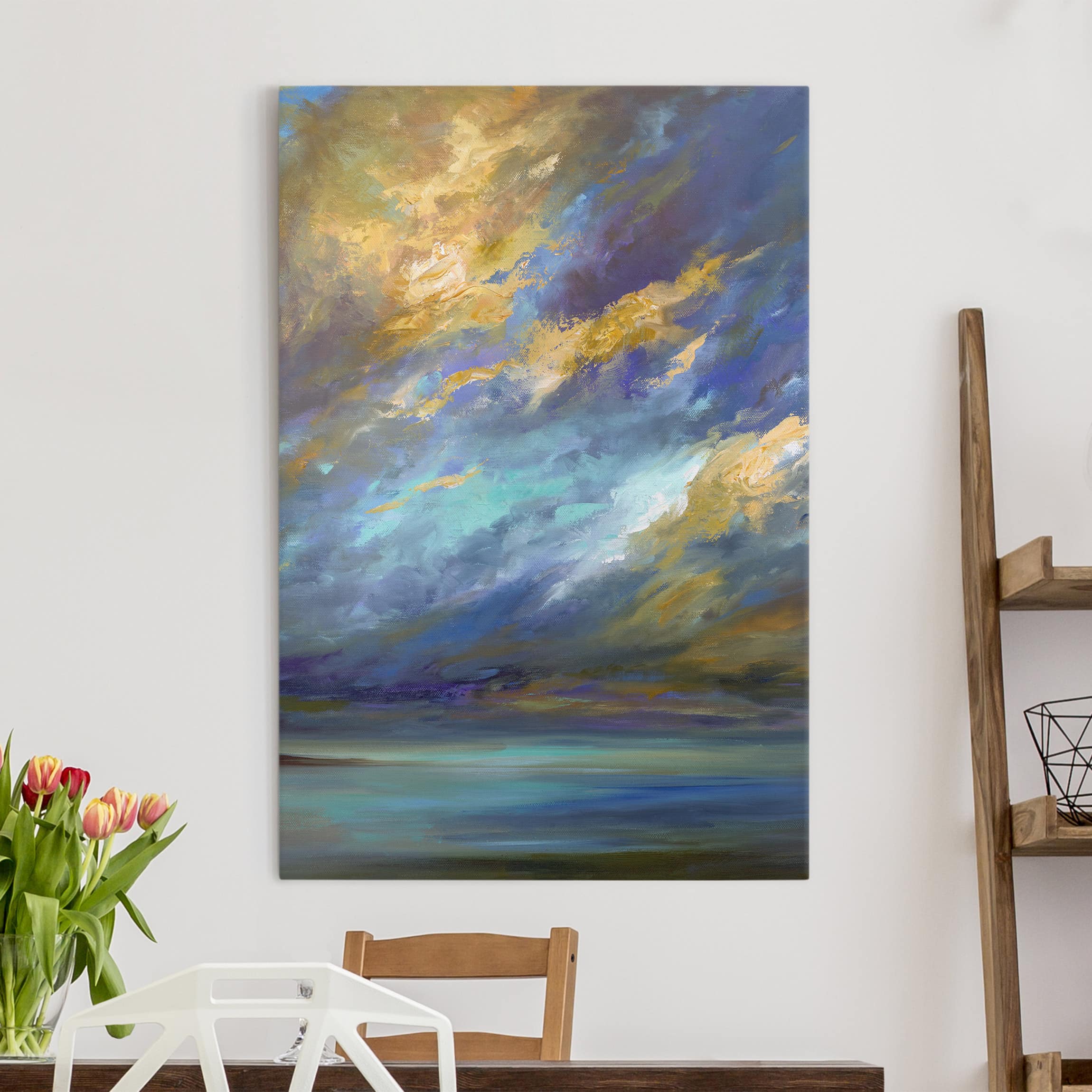 Impression sur toile tableau sur toile châssis bleu ciel plage mer abstrait peinture 300 cuisine chambre à coucher salon couloir 60 x 90 cm - 2