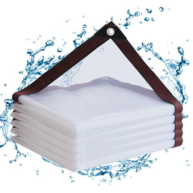 2x5 m Telo Impermeabile Esterno Trasparente, 200 um Telone Plastica con Occhielli e Bordi Rinforzati in Tessuto, Teli Multiuso PVC Impermeabile Antivento Antipioggia, per Pergole, Giardini, Balconi