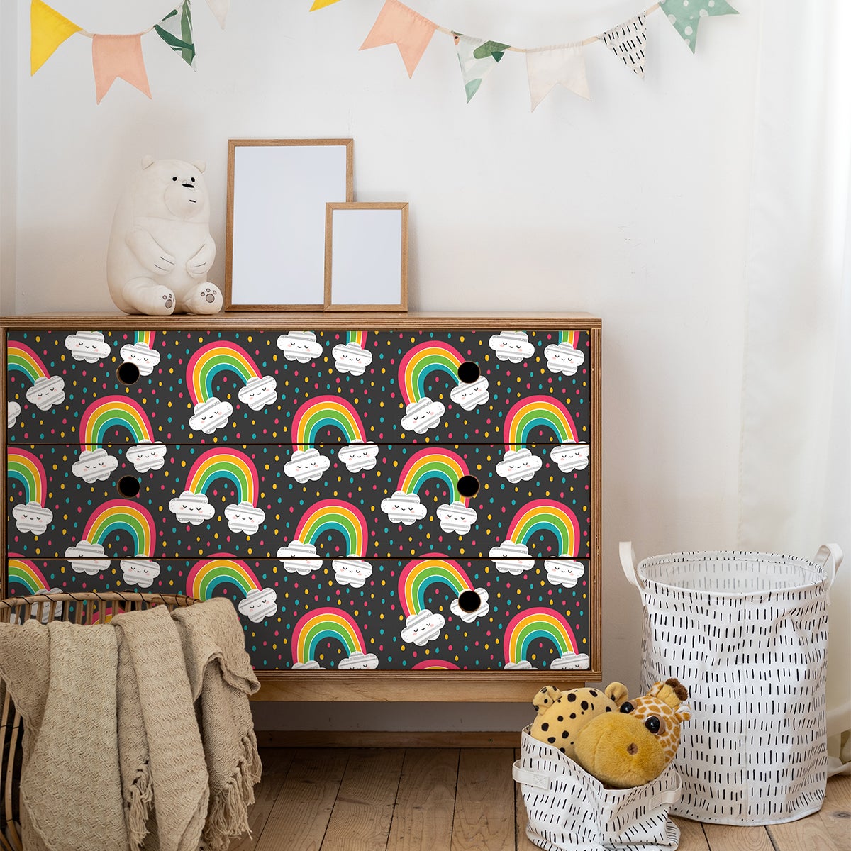 Vinilo decorativo infantil conejos maravillosos y arcoiris - adhesivo de pared - revestimiento sticker mural decorativo - 60x90cm