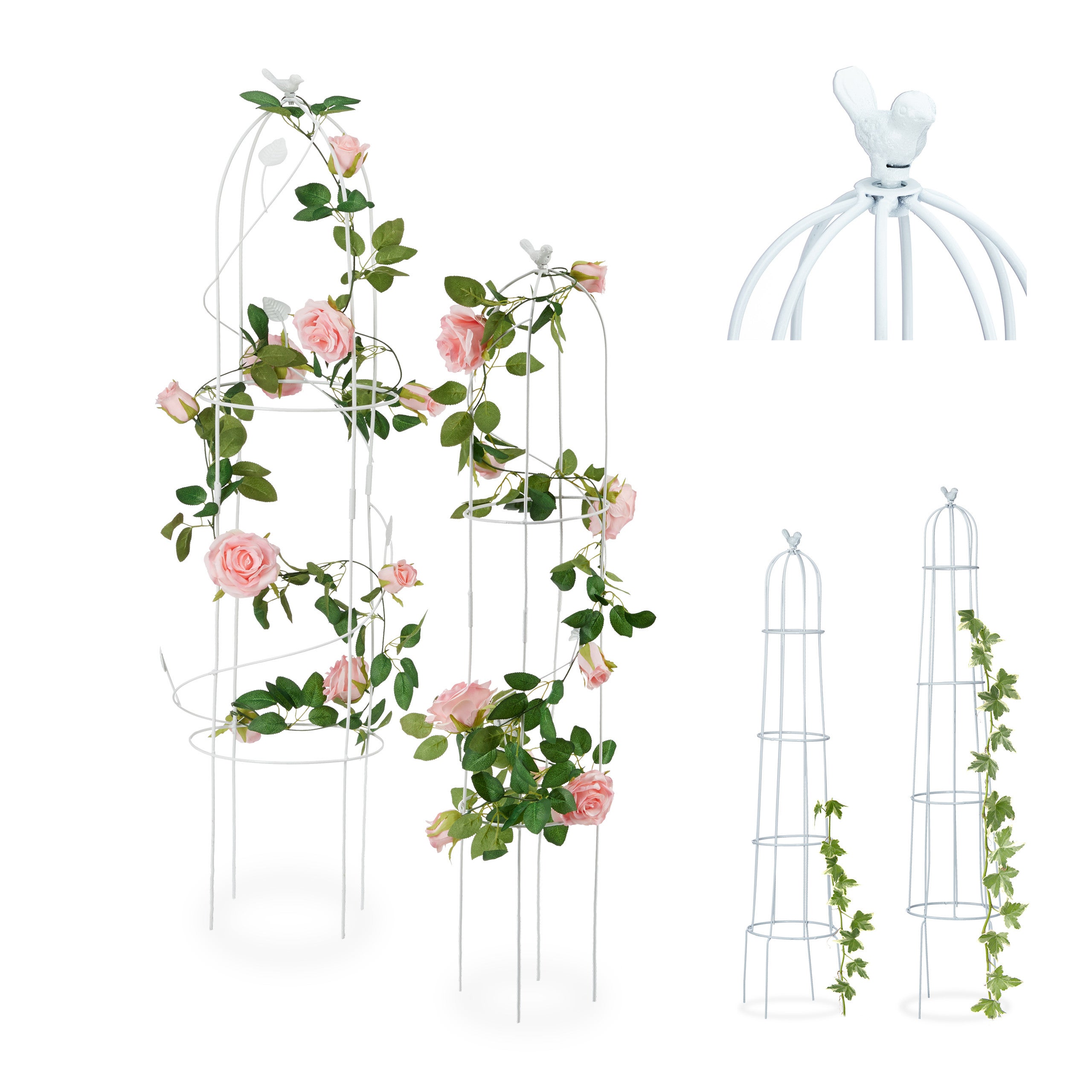 Relaxdays Relaxdays, Vert Foncé Tuteur De Jardin, Colonne Rosier Arche Plante Grimpante Set 2 Metal Rose Arceau H 995 80 Cm