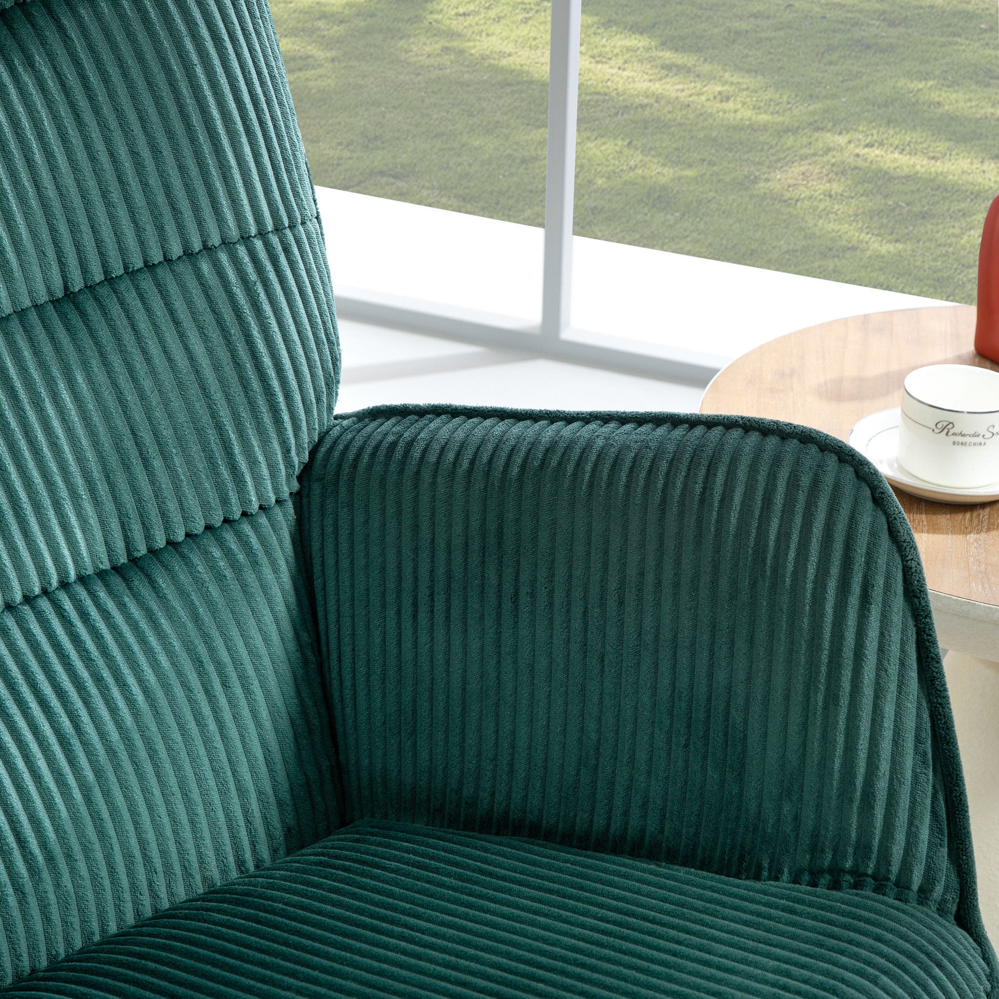 Fauteuil à bascule fauteuil de salon 71x98x101 cm, velours côtelé, vert foncé - 2