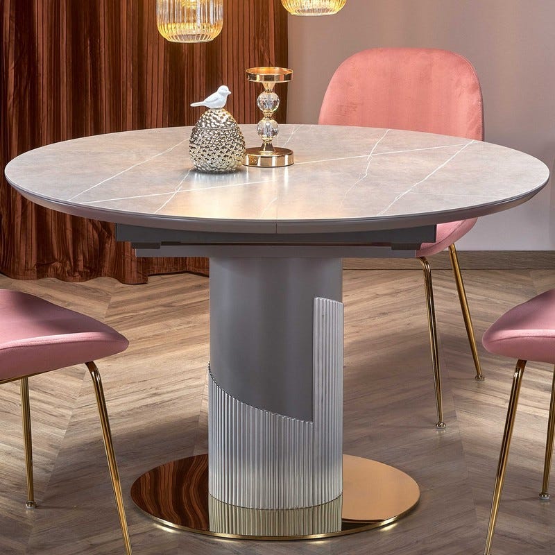 Tavolo da Pranzo in Pietra Sinterizzata Stile Moderno con Gambe in Metallo, Vend Tavolo da Pranzo in Pietra Sinterizzata Stile Moderno con Gambe in Metallo, Vend