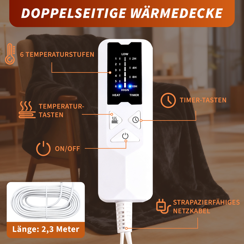 Nettlife Couverture Chauffante 200x180cm, 6 Niveaux, Minuterie 2-10H Arrêt Auto, Double Face Flanelle & Sherpa, Lavable, Protection Surchauffe - 3