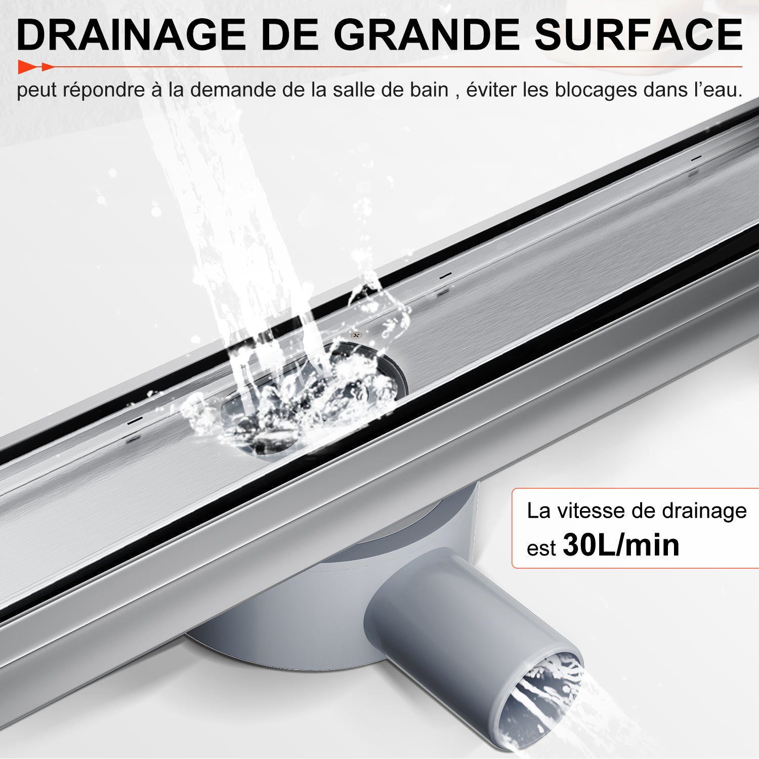 SIRHONA Caniveau de Douche 360° à l'Italienne, Siphon de Double Face Hauteur Réglable avec Filtre à Cheuveux, Canal de douche 70cm - 4