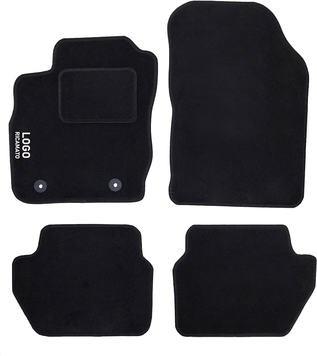 Auto Accessori Lupex | Set 4 pezzi Tappetini auto Compatibili con Focus Terza serie (2011-2018) con 2 Clip di Fissaggio | Tappeti Sagomati in Moquette con Ricamo Lato Guida | Fondo Antiscivolo