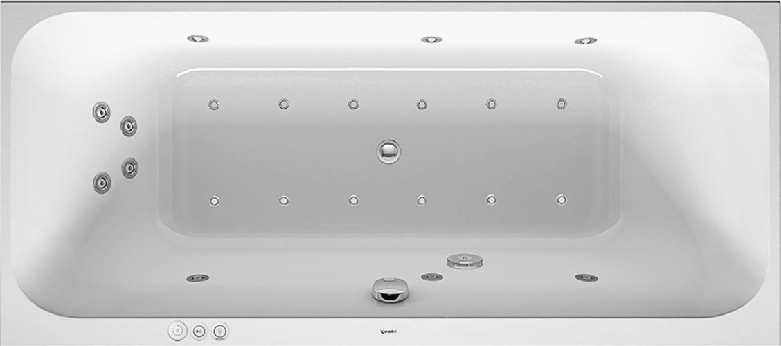 Baignoire balnéo Duravit Happy D.2, version à encastrer, double dos inclinés, bâti-support, garniture de vidage et de trop-plein, Combi-Système P, - 3