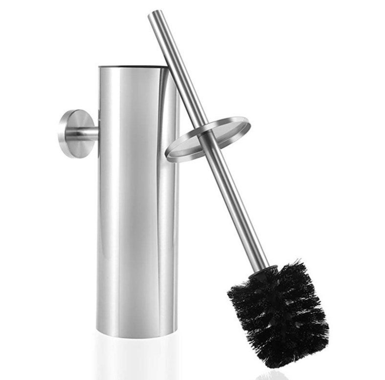 Omenluck Set Scopino Per WC Con Portascopino - Manico Lungo In Acciaio Inox, Base In PP, Verde, Design Appendibile, 46 Cm