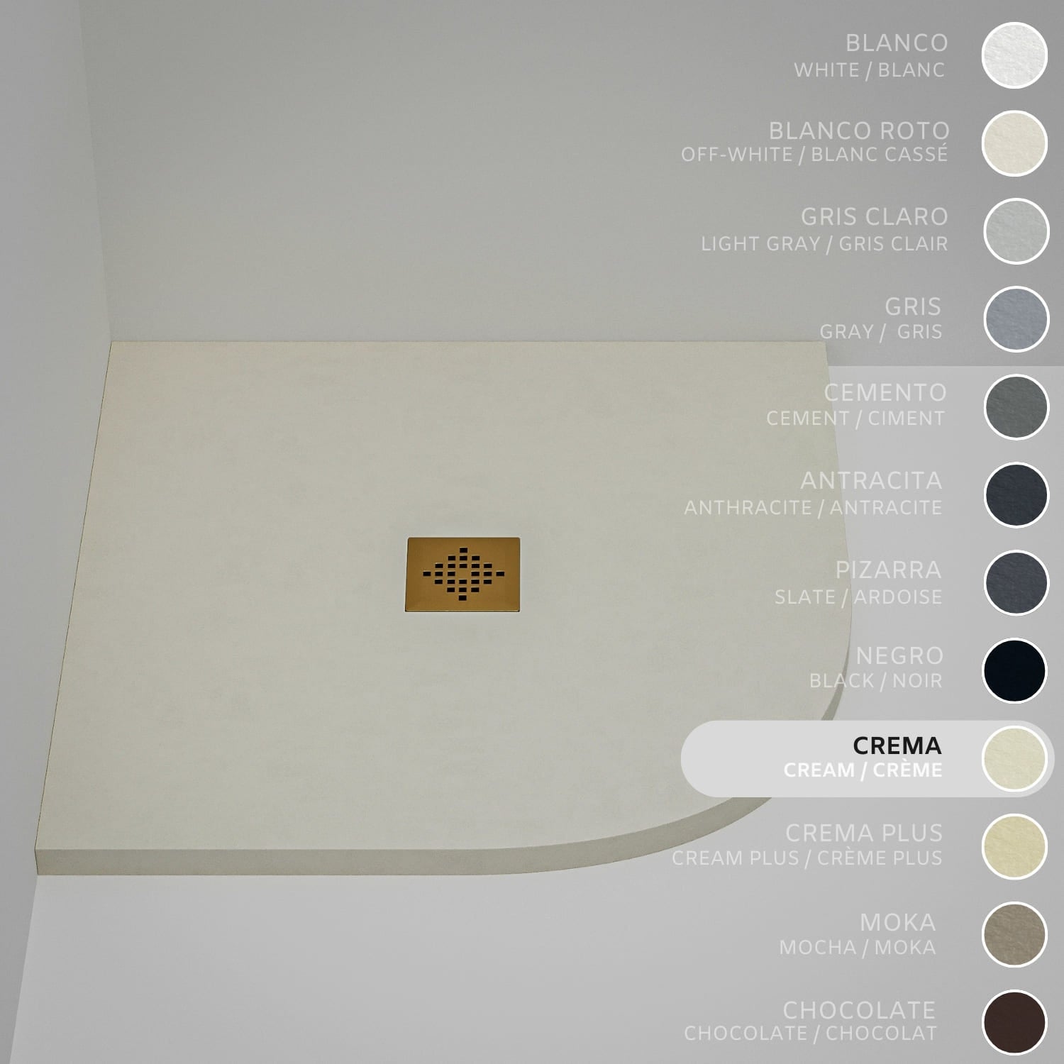 Brodzik półokrągły SOULHOME Żywica i Konglomerat Mineralny Antypoślizgowy 70x70 cm Kremowy - Kratka Gold
