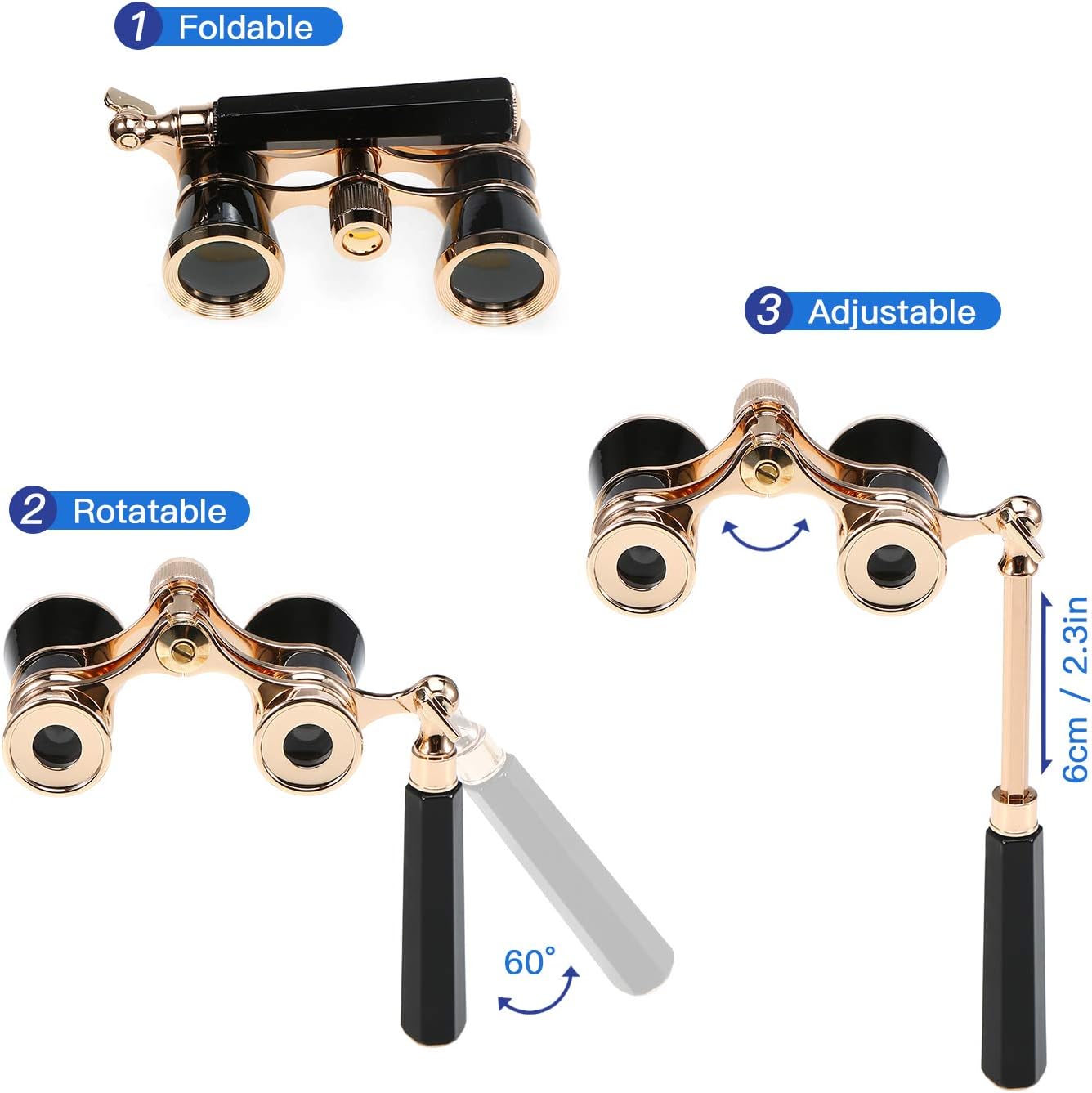 Jumelles d'opéra, jumelles de théâtre 3 x 25, portables, compactes et légères avec poignée pour adultes et enfants (noires) - 5