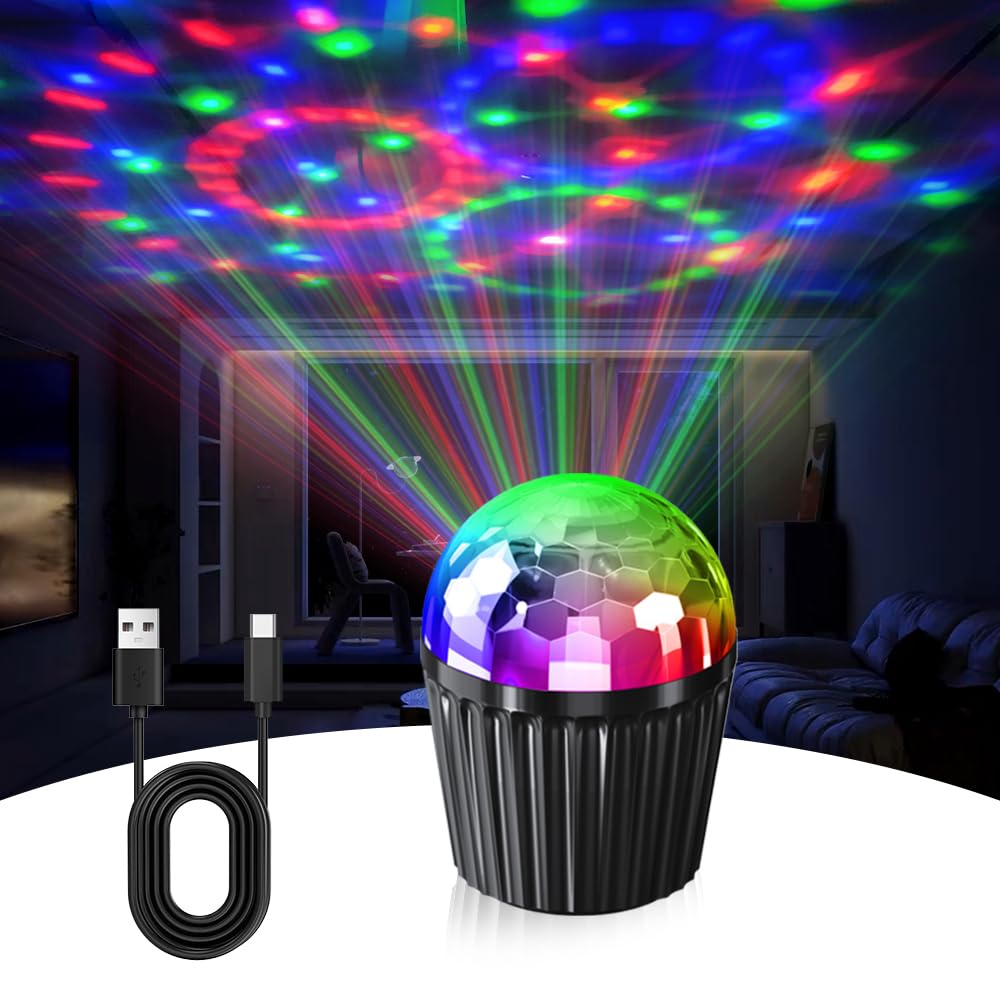 Mini Boule Disco Portable pour Fête, Lumière Stroboscopique DJ RVB avec