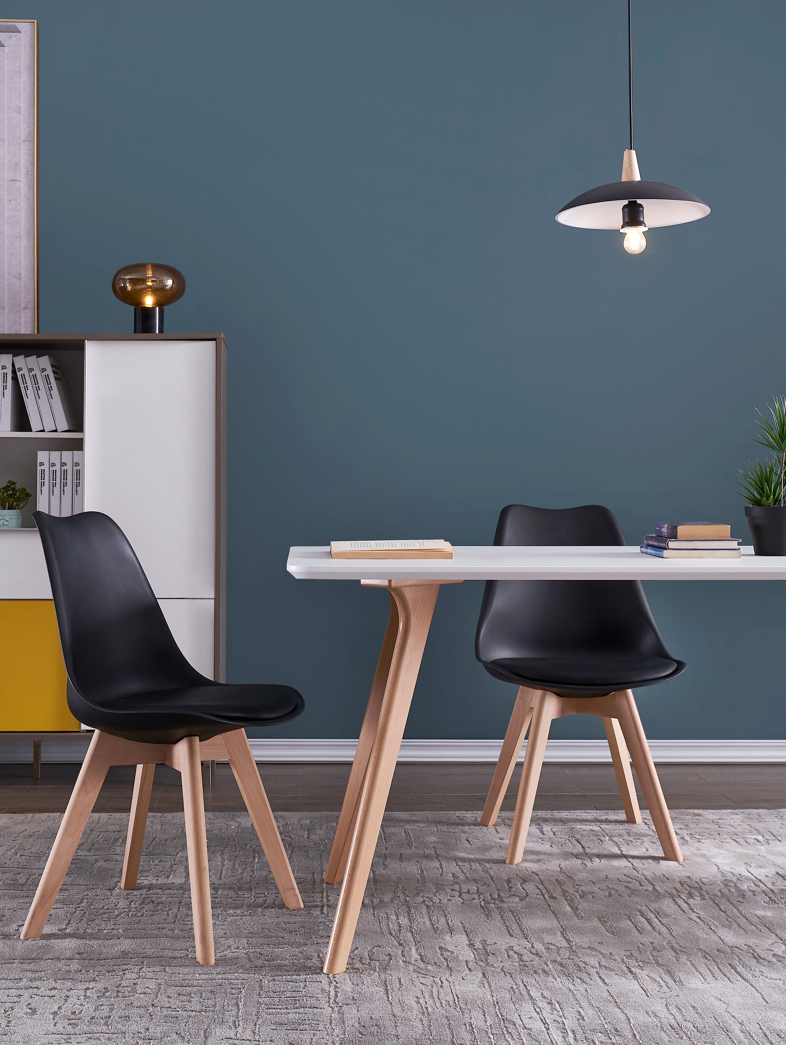 TEENO Chaises de Salle à Manger scandinave, Chaise de Bureau rétro, Noir, Lot de 4 - 7