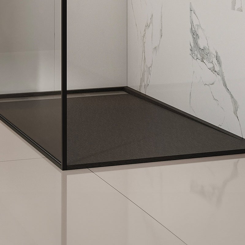 Brodzik posadzkowy lub wpuszczany w posadzkę z żywicy z syfonem - Czarny - 160 x 90 cm - LYROSA