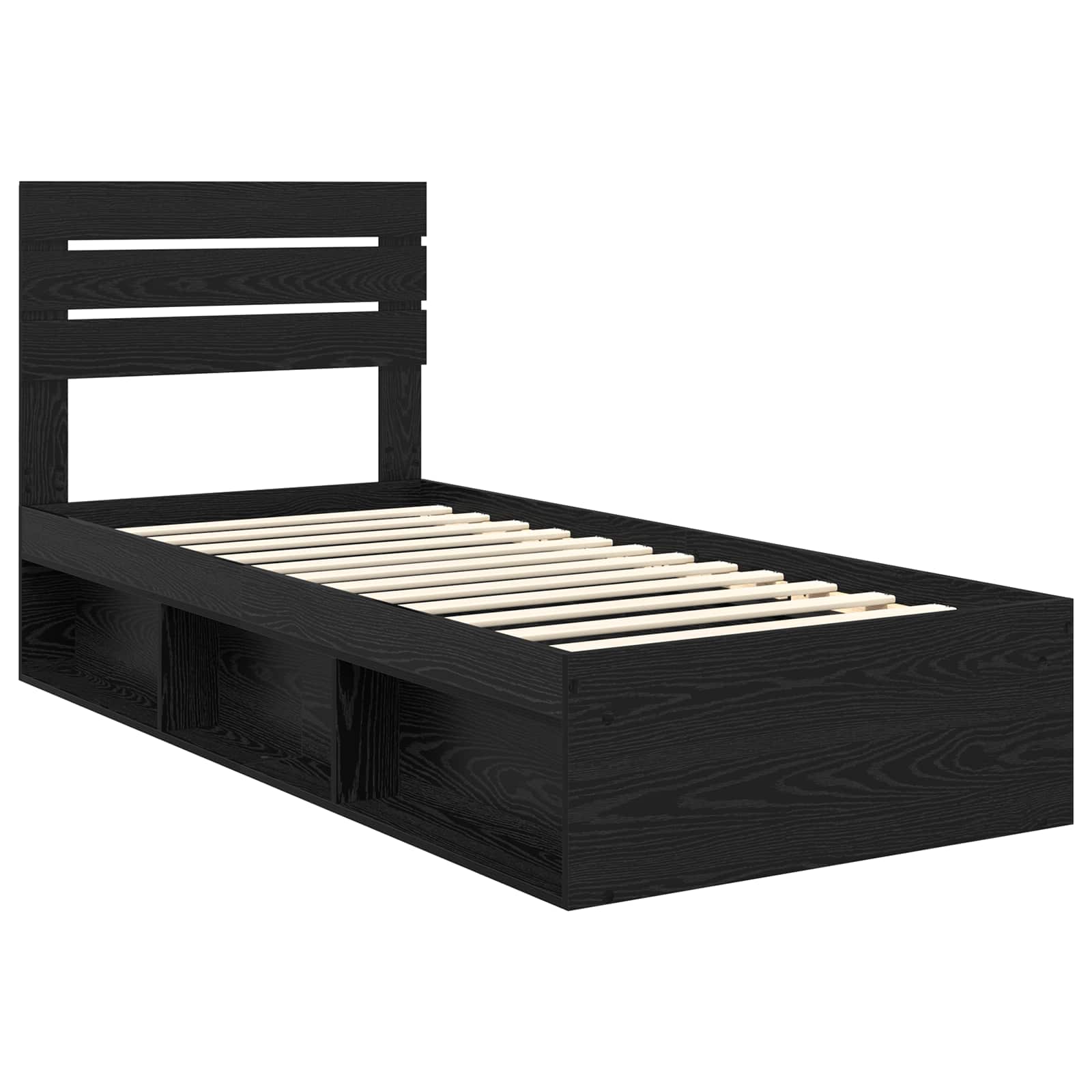 Cadre de lit chêne noir en pin massif pour la chambre, 75 × 190 cm - 4