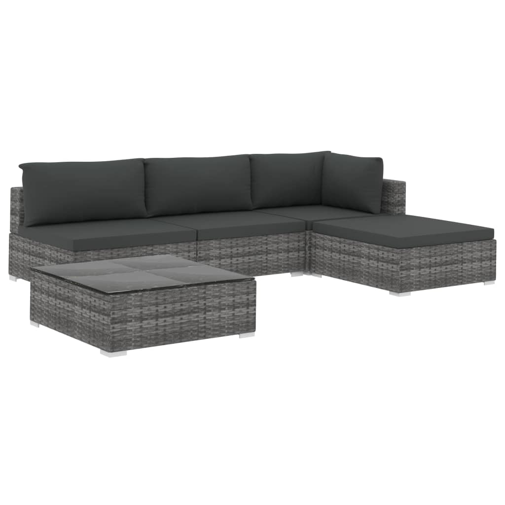 Maison Exclusive - 5 pcs conjunto lounge de jardim c/ almofadões vime PE cinzento - 2