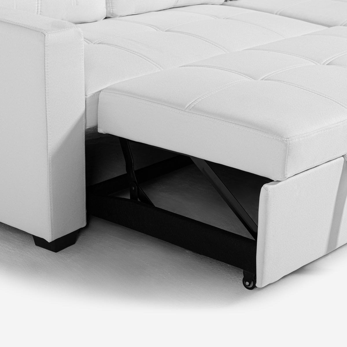 Divano letto 3 posti con penisola contenitore USB-C libreria Civis - Bianco - 8