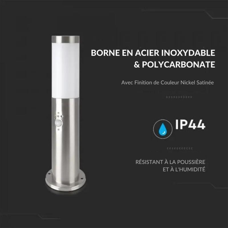 Borne de Jardin Acier Inoxydable avec Détecteur 110cm IP44 pour Ampoule E27 - SILAMP - 4