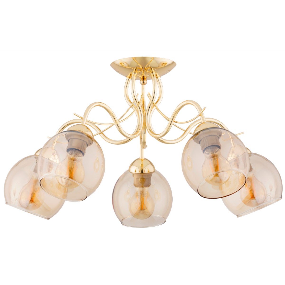 Lampa sufitowa wisząca Naria złoto-bursztynowy 5xE27x15W dekoracyjna wym: 32,5 x 62 x 62 cm szkło Alfa