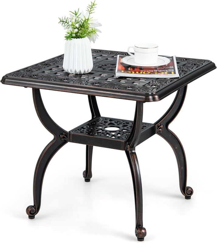 Stół Ogrodowy z Odlewu Aluminiowego, Stolik Bistro Antykorozyjny o Wysokości 53 cm, Stolik Pomocniczy z Solidną Metalową Ramą, Stolik Pomocniczy