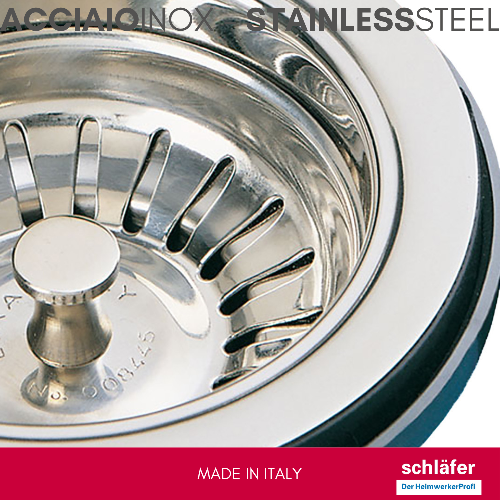Schläfer | Bonde à Panier pour Évier Cuisine Ø 90 mm - 439726 - Vidage Manuel sans Trop-Plein - Grille Inox Ø 114 mm & Corps ABS - Sortie 1 1/2