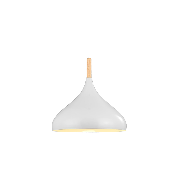 Nowoczesna lampa wisząca w stylu retro, klosz E27 z metalu i drewna, do sypialni, jadalni, kuchni, średnica 24 cm (biały, 1 szt.)