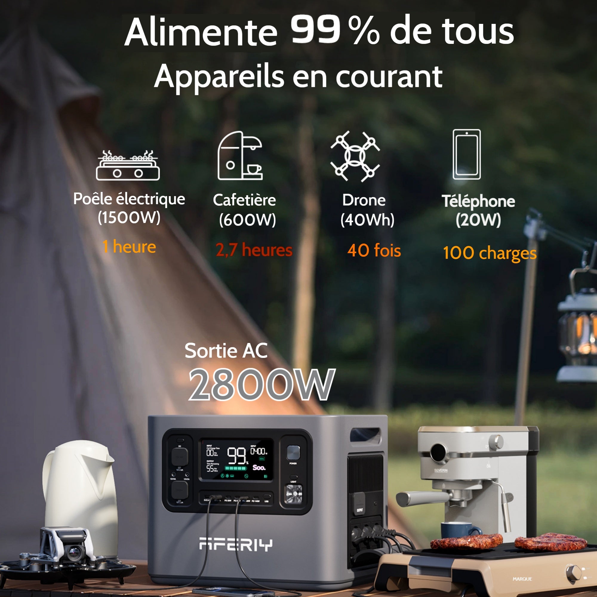 Station électrique portable 2800W 2048Wh extensible 10,24kWh batterie LiFePO4 recharge rapide 1,5h MPPT 1200W UPS App mobile noir - 2