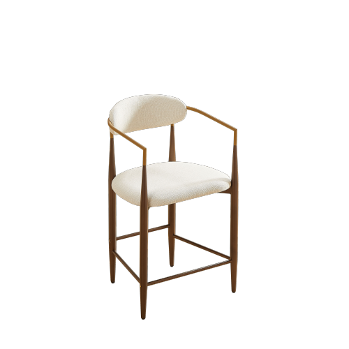 Lot de 2 tabourets de cuisine en tissu et métal marron, 2 sièges, beige avec dossier incurvé, accoudoirs, rembourrés - OKWISH - 5