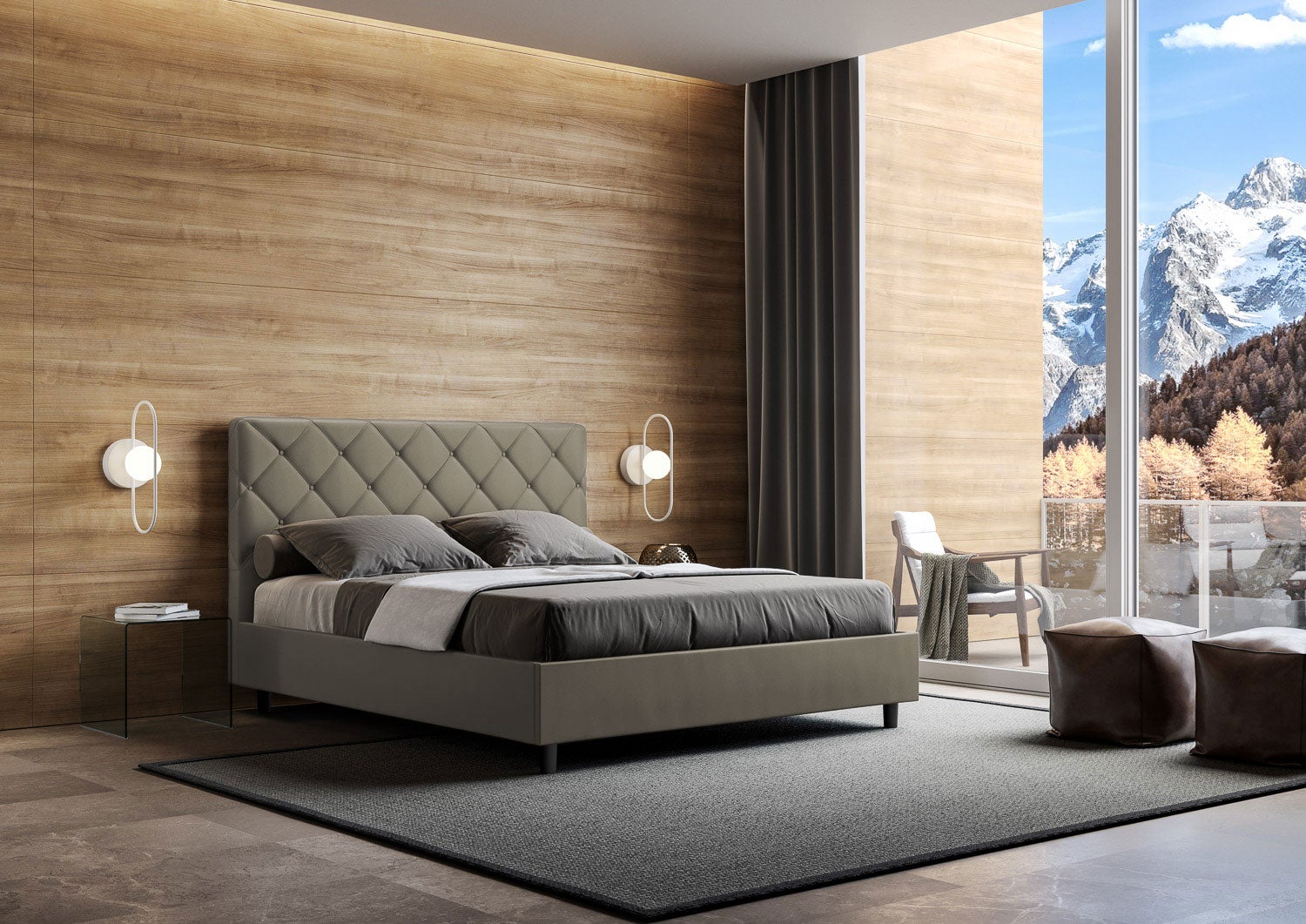 Cama sin somier acolchada 160x190 cuero sintético capuchino Priya - 4